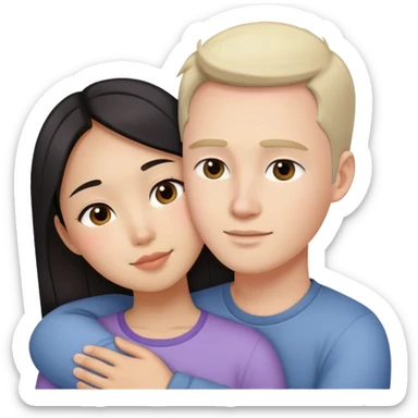 Asian girl cuddles white guy sticker