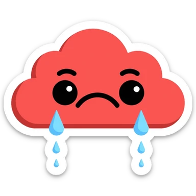 red cloud with sad face crying teardrops sticker