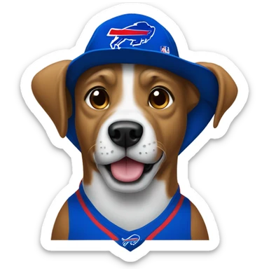 Dog wearing buffalo bills gear sticker