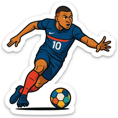 dynamic pose of Kylian Mbappé in soccer uniform sticker