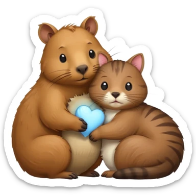 capybara and a cat cudding with each other sticker