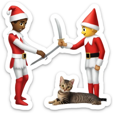 Elf on the shelf fighting the cat sticker