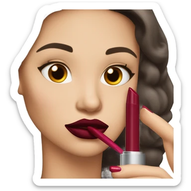 White brunette femme fatale dressed in burgundy putting lipgloss on her lips sticker