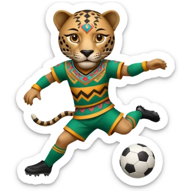 jaguar realista mexicano con vestimenta azteca que juega futbol sticker
