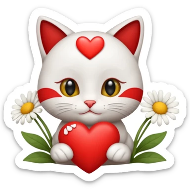 Mignon petit chaton avec des marguerites et un cœur rouge sticker