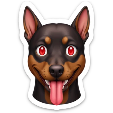 Generate a emoji of a big evil doberman dog with red eyes and a tongue sticking out,  sticker