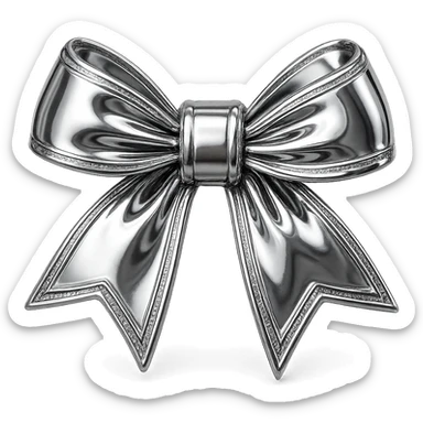 reflective chrome present with an ornate metallic bow, highly polished sticker