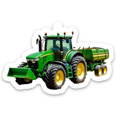 John Deere 6155M (2020) – Cinematic-realistic John Deere 6155M tractor, its iconic green and yellow body rolling across vast Australian farmlands. The powerful engine hums as it tows a massive plow, cutting through golden fields under a clear blue sky, dust rising in its wake. sticker