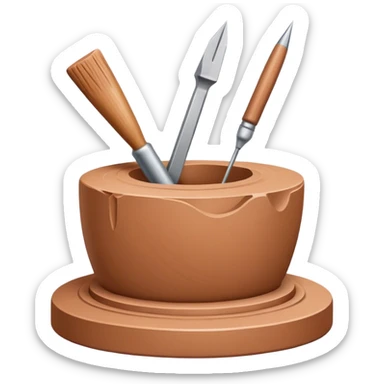 Icon for sculpting, with sculpting tools, sculpture in progress on a textured surface, minimalistic style, clean lines, transparent background. sticker