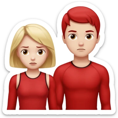 Girl and boy in red gym clothes who are thinking about something sticker