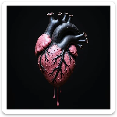 realistic gothic heart, black and pink, photorealistic style, no background sticker