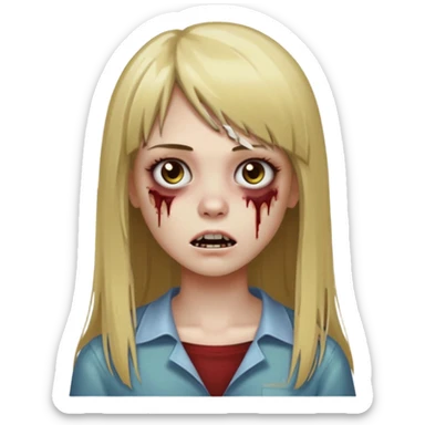 faça uma garota zumbi de cabelo liso marrom com mechas loiras liso grande com franja sticker