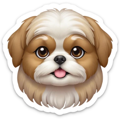 Cinematic Cute Shih Tzu Portrait Emoji, Head playfully tilted with large, sparkling eyes and a fluffy, endearing fur in gentle, pastel tones, simplified yet irresistibly charming, highly detailed, glowing with a warm, cuddly radiance, high shine, radiating affectionate and joyful energy, styled with a soft, playful outline, capturing the essence of a cute Shih Tzu that seems destined to charm everyone in its path! sticker