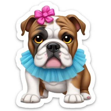 Brindle and white English bulldog wearing tutu  sticker