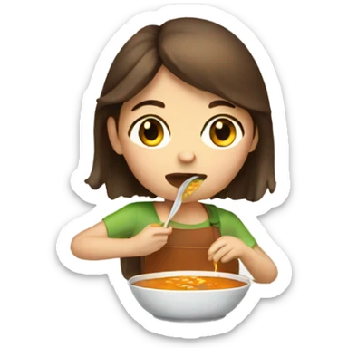 Girl brown hair eating soup sticker