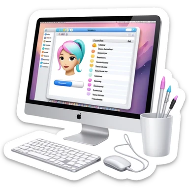 iMac showing beauty salon inventory software with notebook and pen next to it sticker