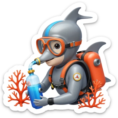 A brave dolphin in diver mask and oxygen tank, exploring coral with a waterproof camera.

 sticker