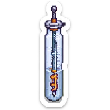 syringe with a pixelated background sticker