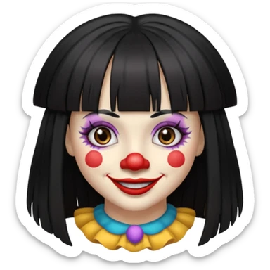 Uma palhaça om os cabelos pretos, longos, liso e com franja, olhos castanhos sticker