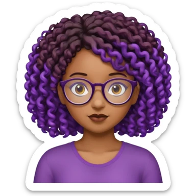 this emoji 🤓 but it’s a black girl with purple black curly hair no shoulders  sticker