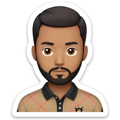 Light brown skin man with black beard with black combover hairstyle  wearing a burberry sweater polo sticker