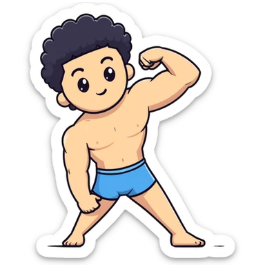 shirtless male athlete with white skin and curly black hair sticker
