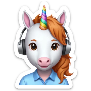 headphone wearing unicorn with ginger  hair sticker