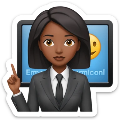 news anchor black skin woman, with a screen with a prompter in front of her sticker