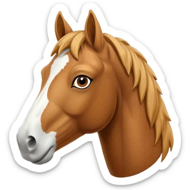 Head of a sorrel horse with a wide white blaze from his forehead, under his forelock, running down his face and under his muzzle, facing forward. sticker