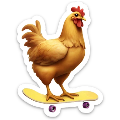 chicken holding a chicken leg on a skateboard sticker