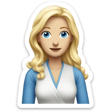 Blonde lady with wide blue eyes folding her arms  sticker