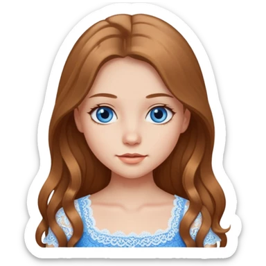 Смайлик Девушка светло русые длинные волосы, голубые глаза, красивая в белых кружевах топике sticker