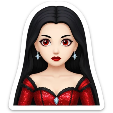 Bride of Dracula with long black hair, red sequin outfit sticker