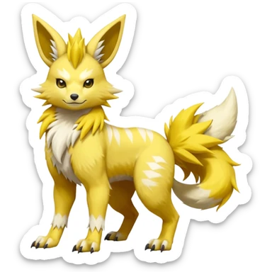 Feral Quadrupedal Digitigrade Jolteon-Furret-Renamon-Zeraora-Vernid-Sergal-fusion-hybrid-creature, full body  sticker