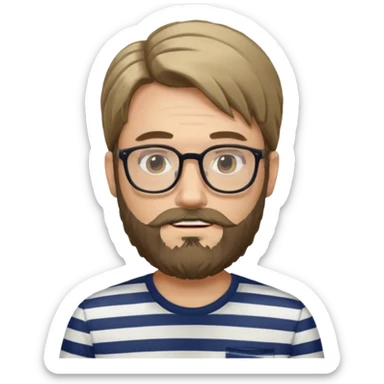 long hair glasses man with beard and striped shirt sticker