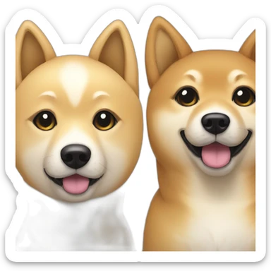 Shiba inu with two moms, one woth straight blonde hair and the other with black hair sticker