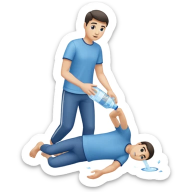 man full body emptying in the floor a bottle of water sticker