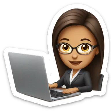 Business woman typing on a laptop with soft tan skin and chocolate brown hair, who isn't wearing glasses sticker