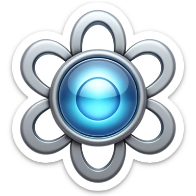 abstract amulet emoji, liquid metal form, symmetrical design, mystical futuristic 3D icon, isolated on white sticker