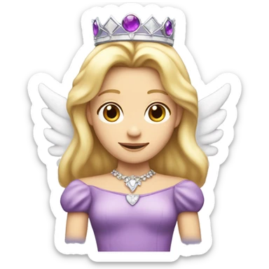 Caucasian, blonde princess wearing princess crown that does not look like a halo in a purple dress and she has angel wings  sticker