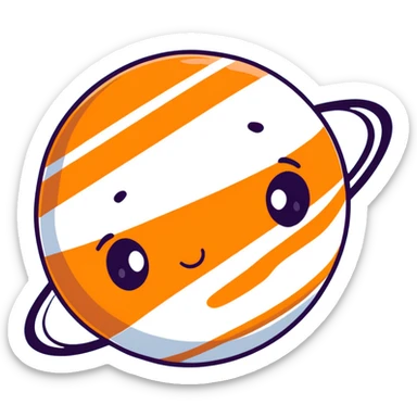 Jupiter planet with distinctive orange and white bands and a cute sad face sticker