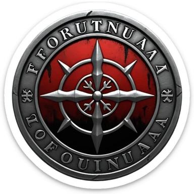 Minimal emoji, gothic metal coin made of black steel, engraved word FORTUNA at the center, ancient industrial aesthetic, worn metal texture, no glow, no neon, flat emoji design, centered, transparent background sticker