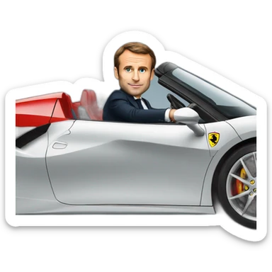 macron driving a ferrari sticker