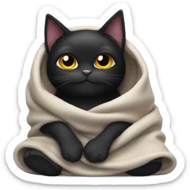 Black cat cozy in blanket sticker