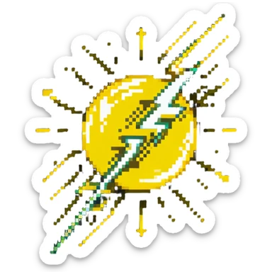 Glowing yellow orb with speed lines, color #eab308 with lighter glow, motion lines, lightning bolt symbol, dynamic energetic appearance sticker