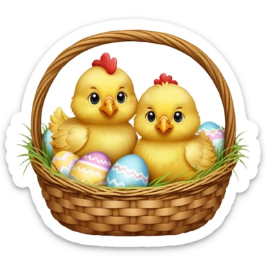 Norway Easter chickens with eggs in baskets sticker