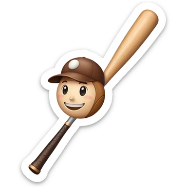 A wooden baseball bat with a cute smiling face sticker