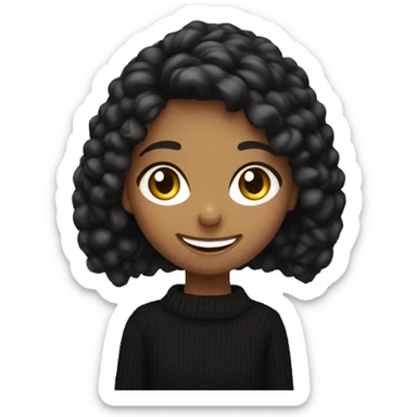 smiling girl in black sweater with cat sticker