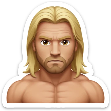 Triple H with hazel eyes, long blonde hair, shirtless sticker