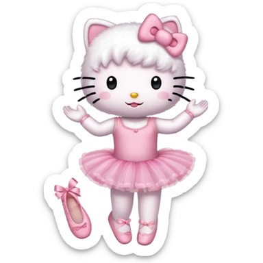 Hello Kitty in a pink tutu and ballet shoes, smiling sticker
